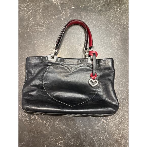 Brighton Black Leather Small Jodi Reversible Tote Handbag, heart stitch design - Picture 7 of 13